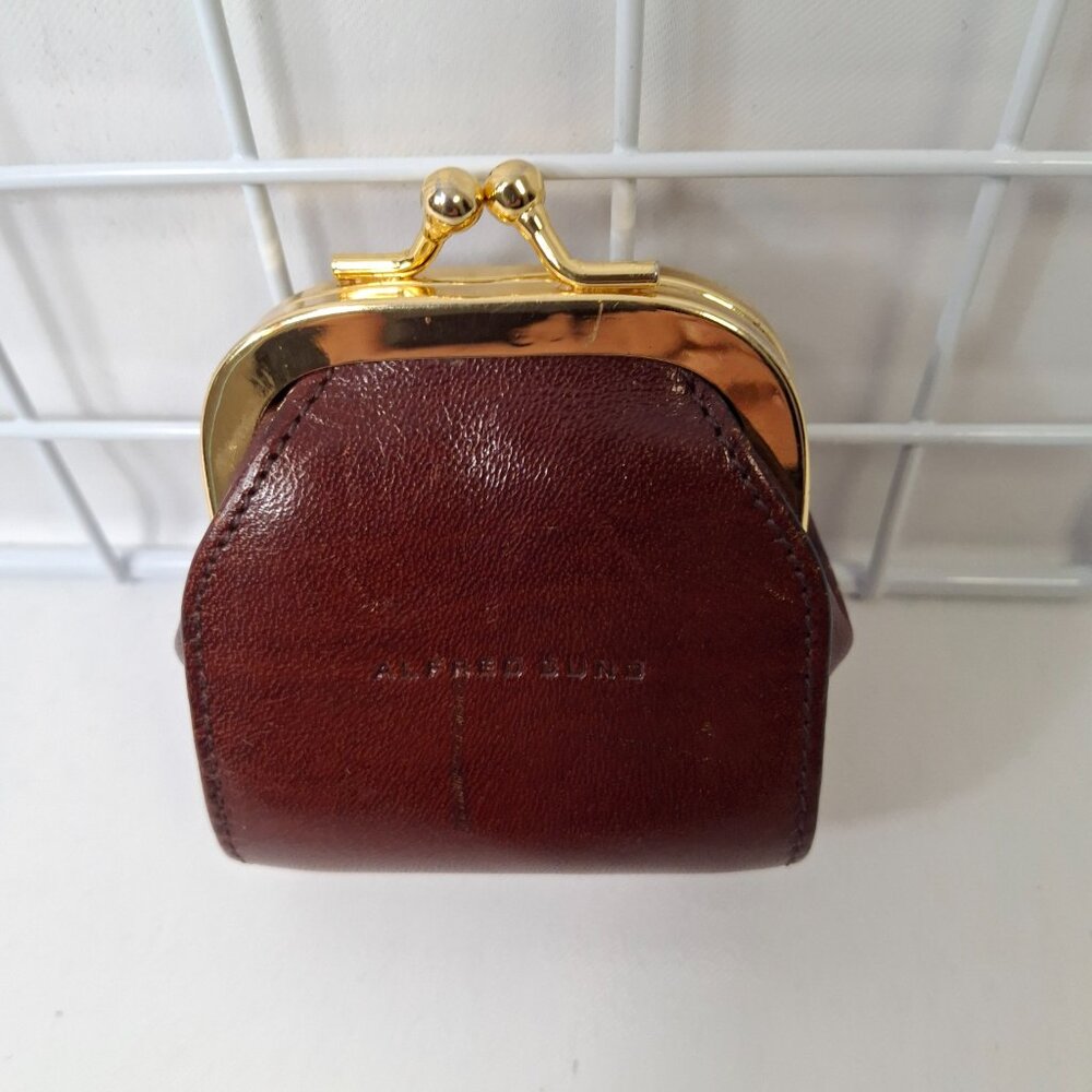 Rare ALFRED SUNG Coin Purse Vintage Structured Leather Goldtone Hardware